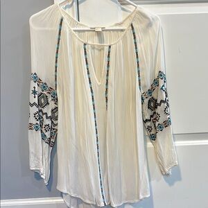 Forever 21 Cream Embellished 3/4 Sleeve Blouse